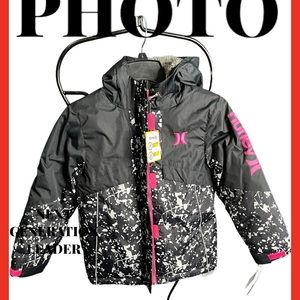 NWT Hurley Snowboarding Girls Sz S (8-10) Hooded Warm Coat Pink & Black
